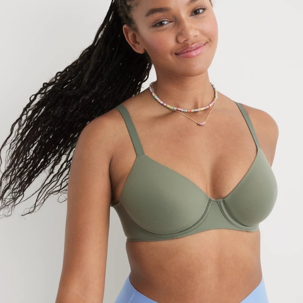 Aerie SMOOTHEZ Full Coverage Lightly Lined Bra, Olive Fun, 32D
